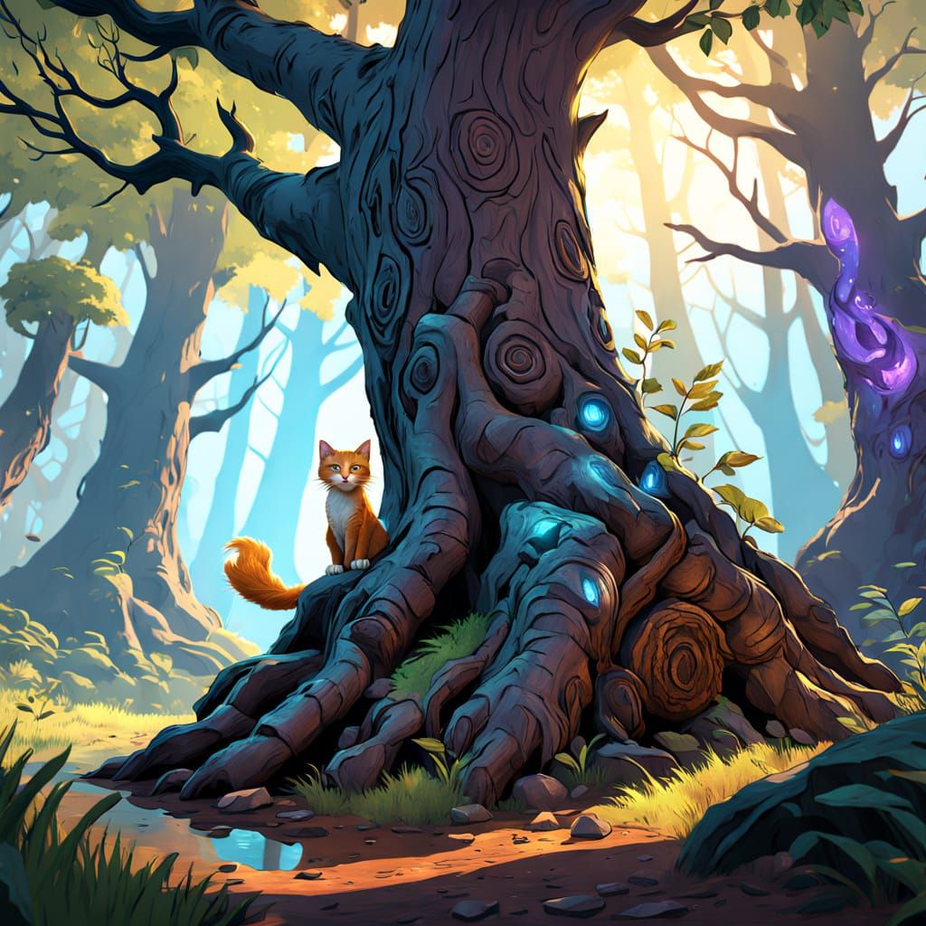 Mystical Cat in Lush Forest