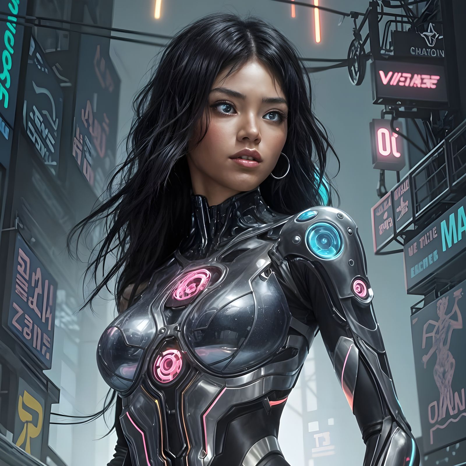 Cybernetic Goddess in Radiant Bodysuit