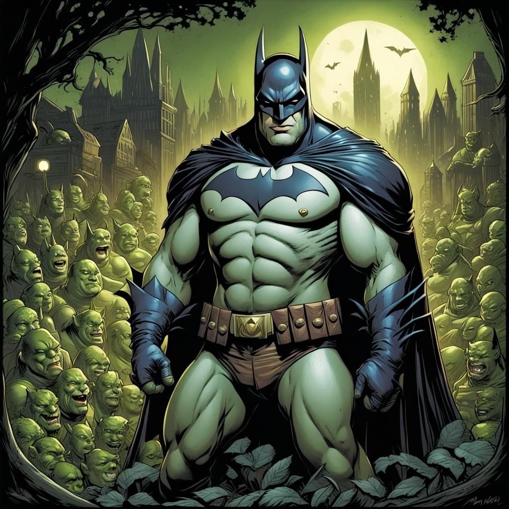 Batman as Shrek in Comic Book Art Style