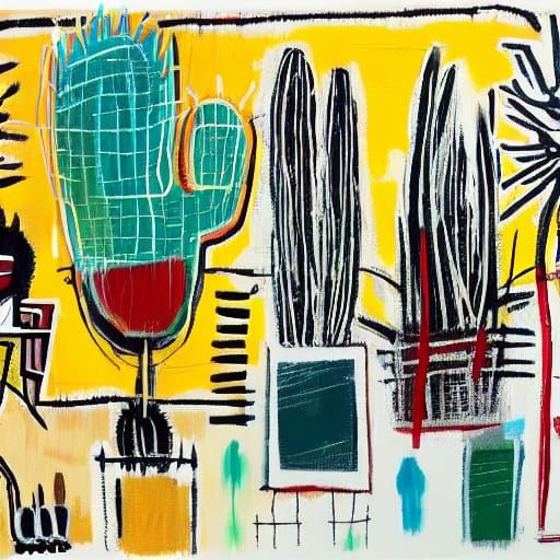 Cacti in a Vibrant Neo-Expressionist Landscape