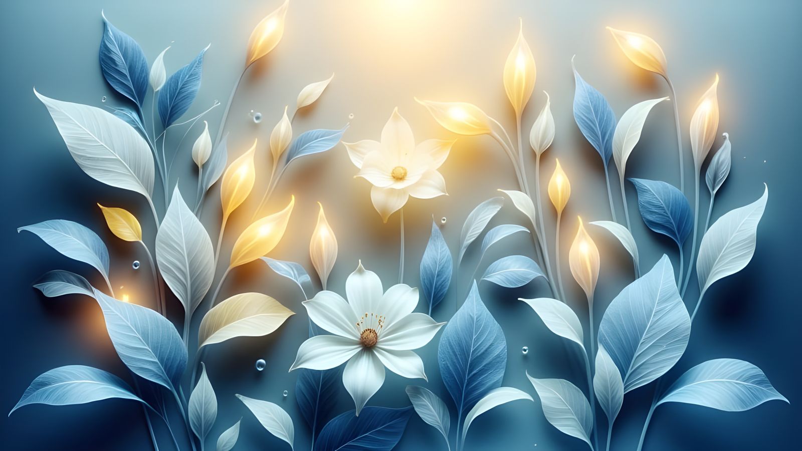 Dreamy Enchantment: Fall Leaves in Blue and White