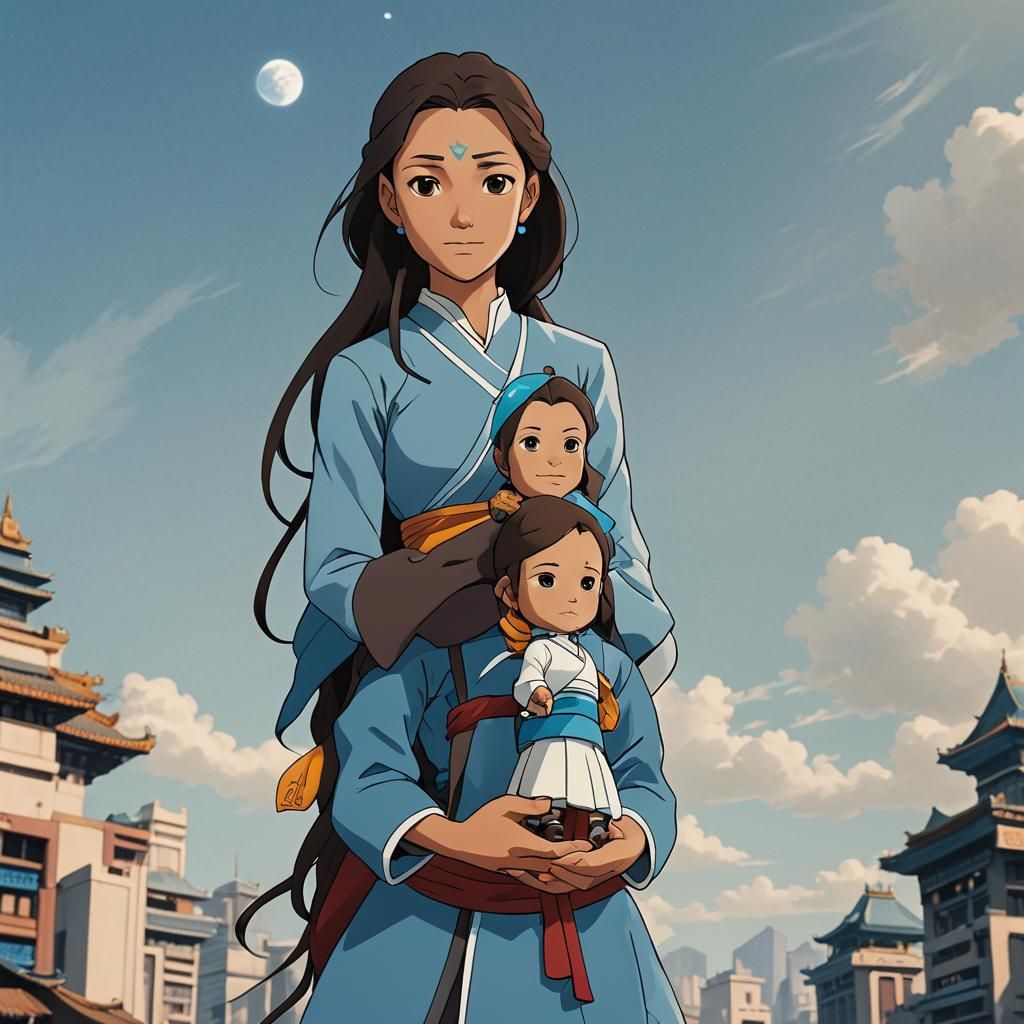 Giantess Ty Lee holding a small Katara