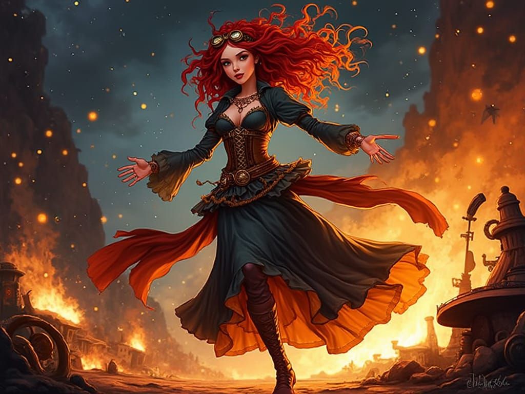 Steampunk Gypsy Dancer by Firelight in Anime Style