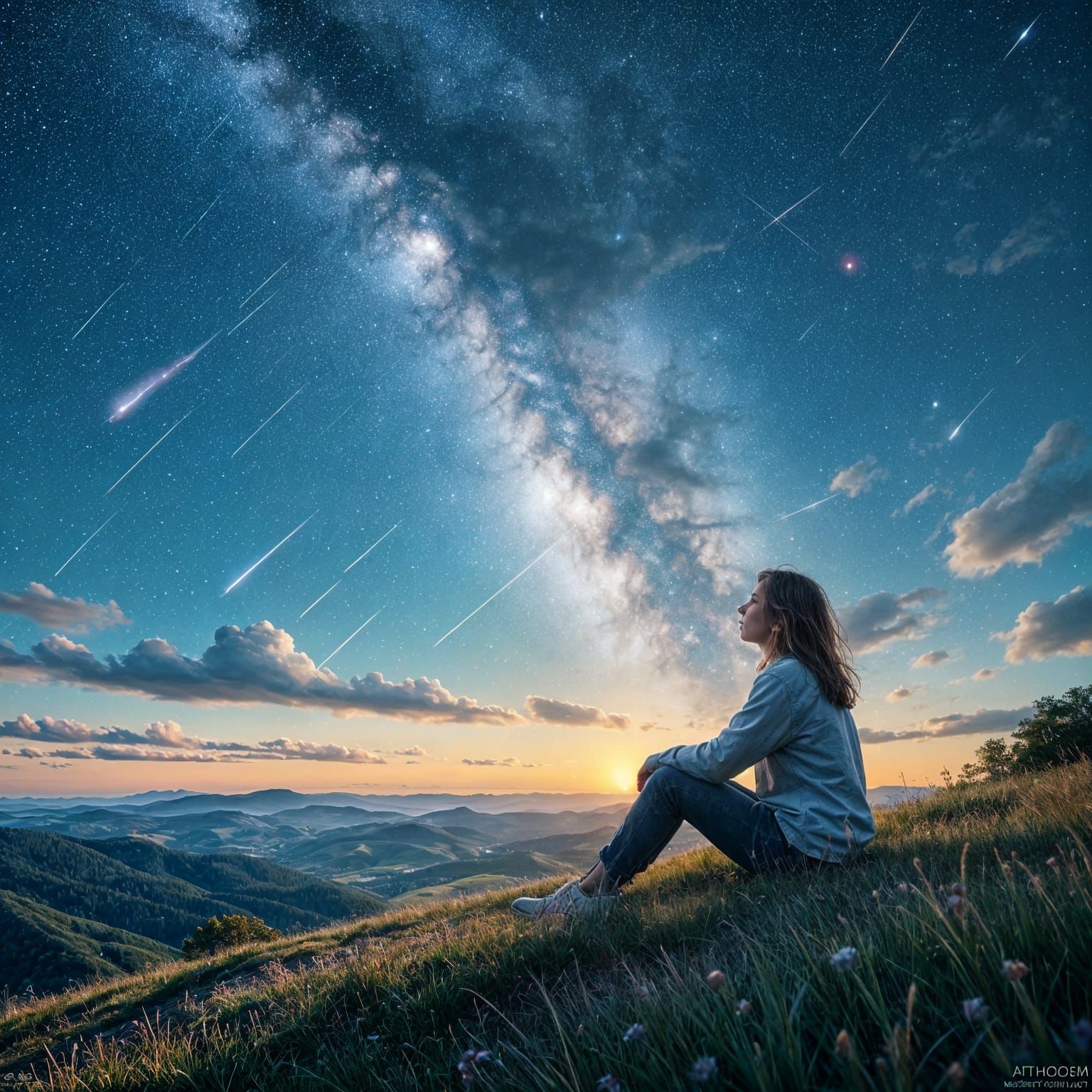 Contemplative Figure Under a Starry Sky