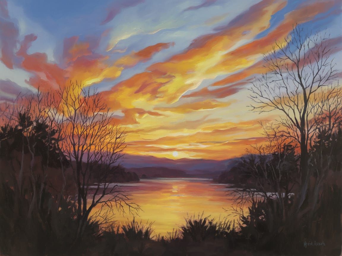 Peaceful Sunset Landscape in Vibrant Colors