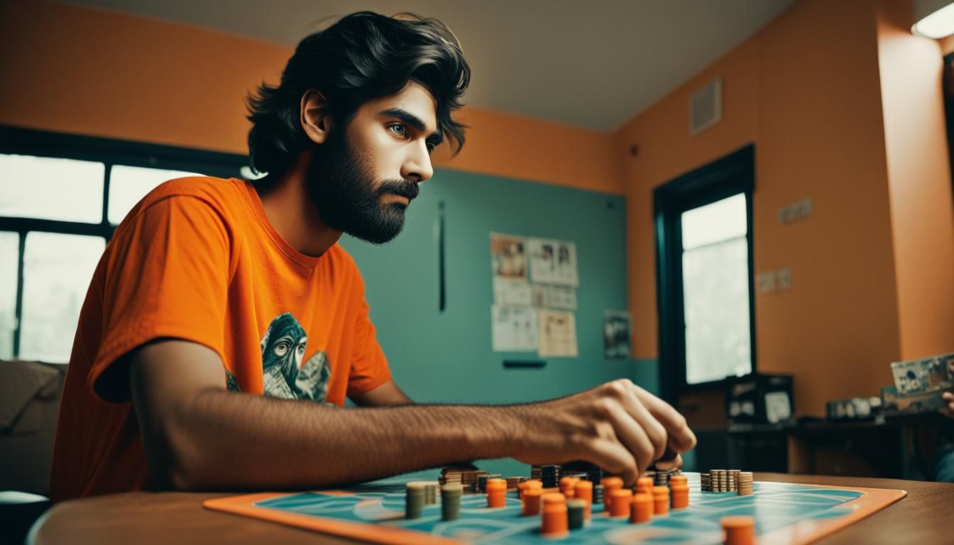Pakistani Man Playing Board Game in Cinematic Style