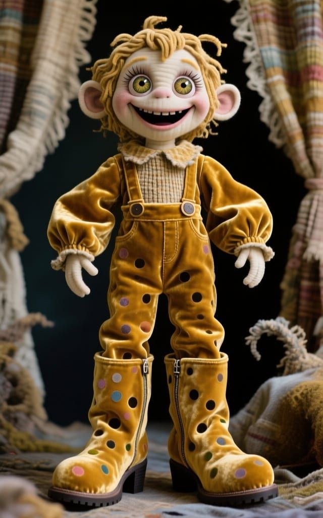 Gorgeously Golden Velvet Happy Things in Huge Cute Boots