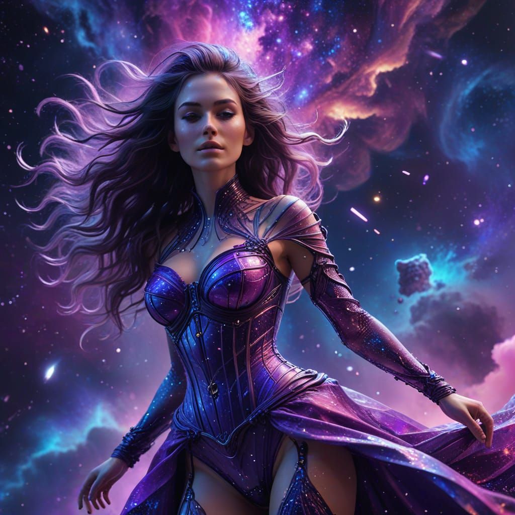 Futuristic Androgynous Woman in Cosmic Dress