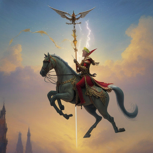 Flying Chariot in Impressionistic Style with Dangling Elf Pr...