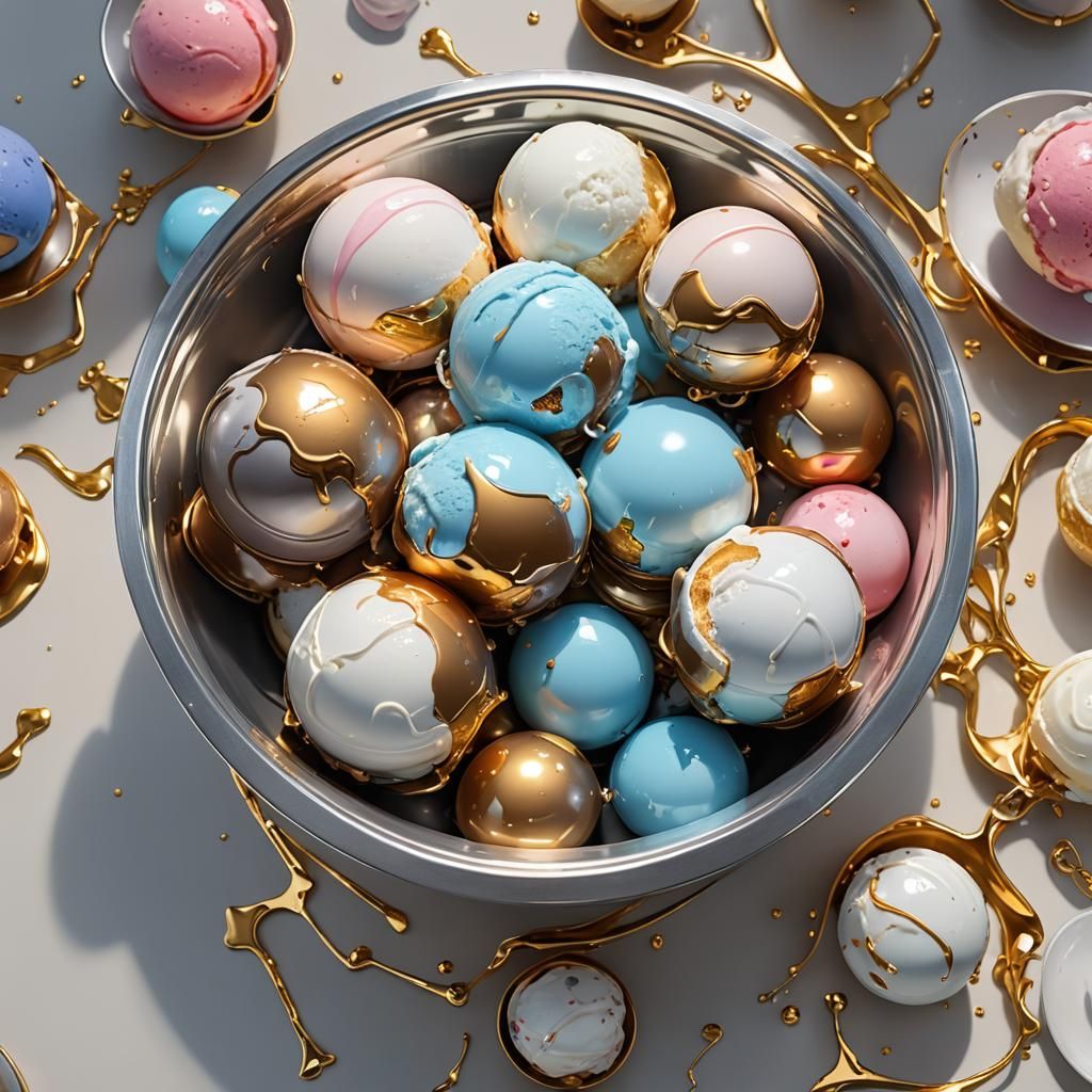 Four Ice Cream Scoops in 3D Anime Style