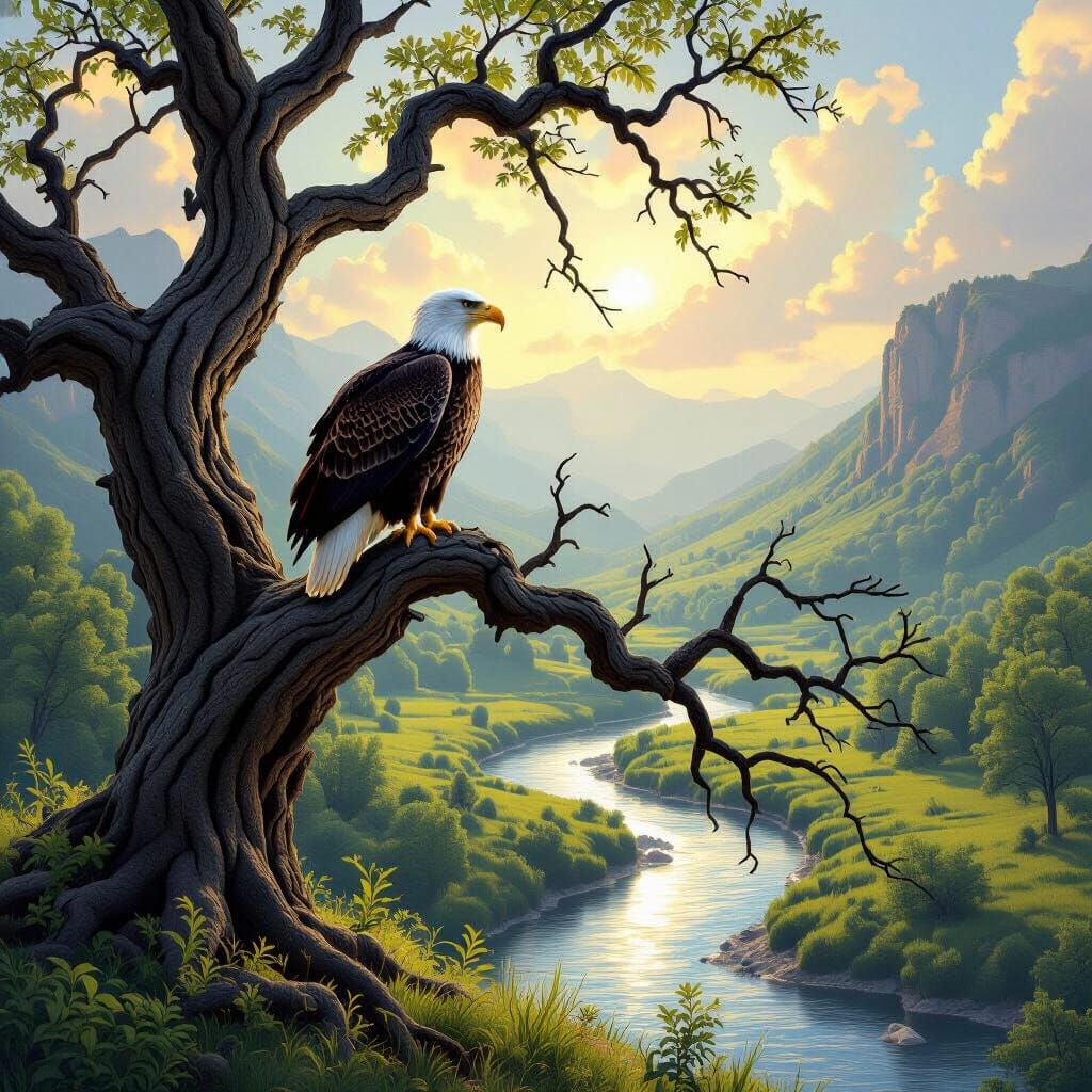 Majestic Eagle in Lush Valley Digital Painting