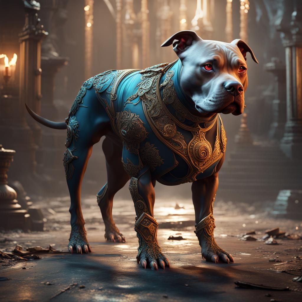 Detailed Matte Painting of a Pitbull in Deep Color