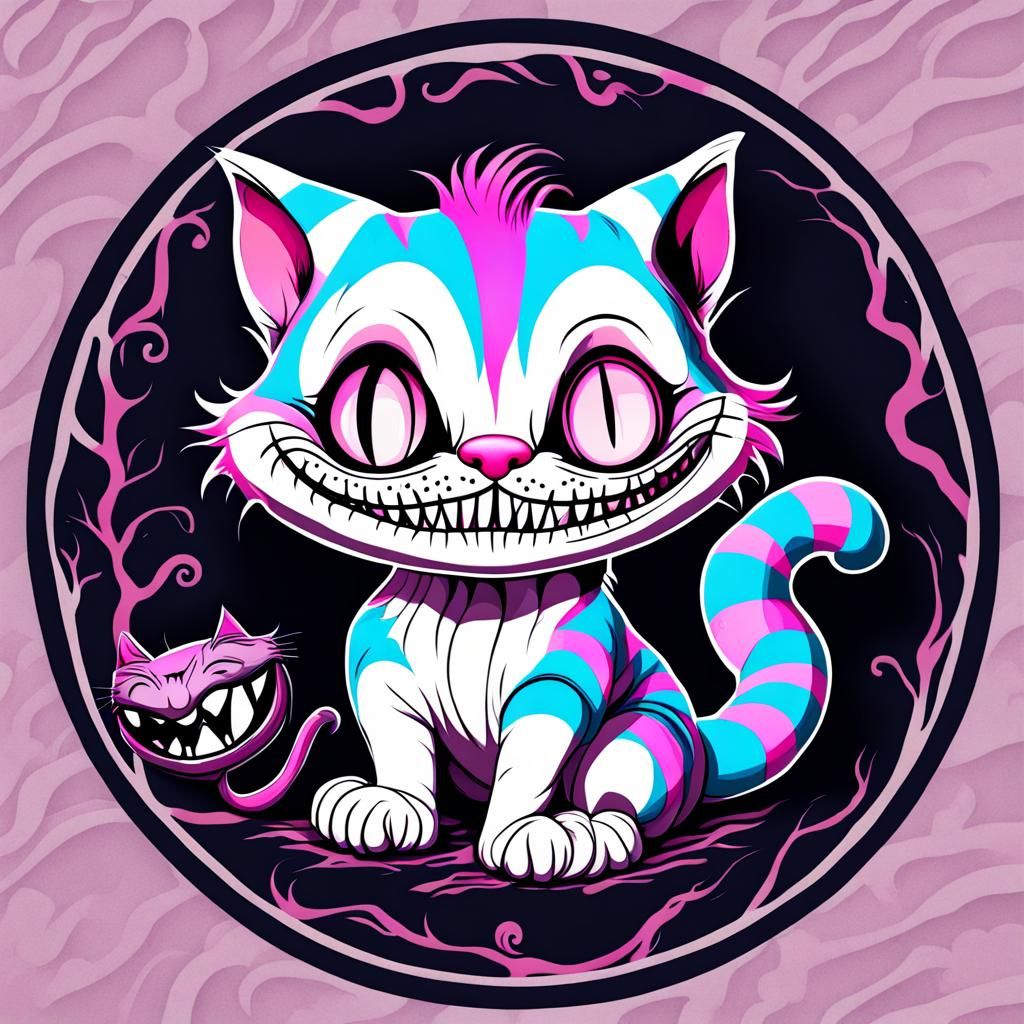 Chibi Cheshire Cat in Whimsical Horror Wonderland