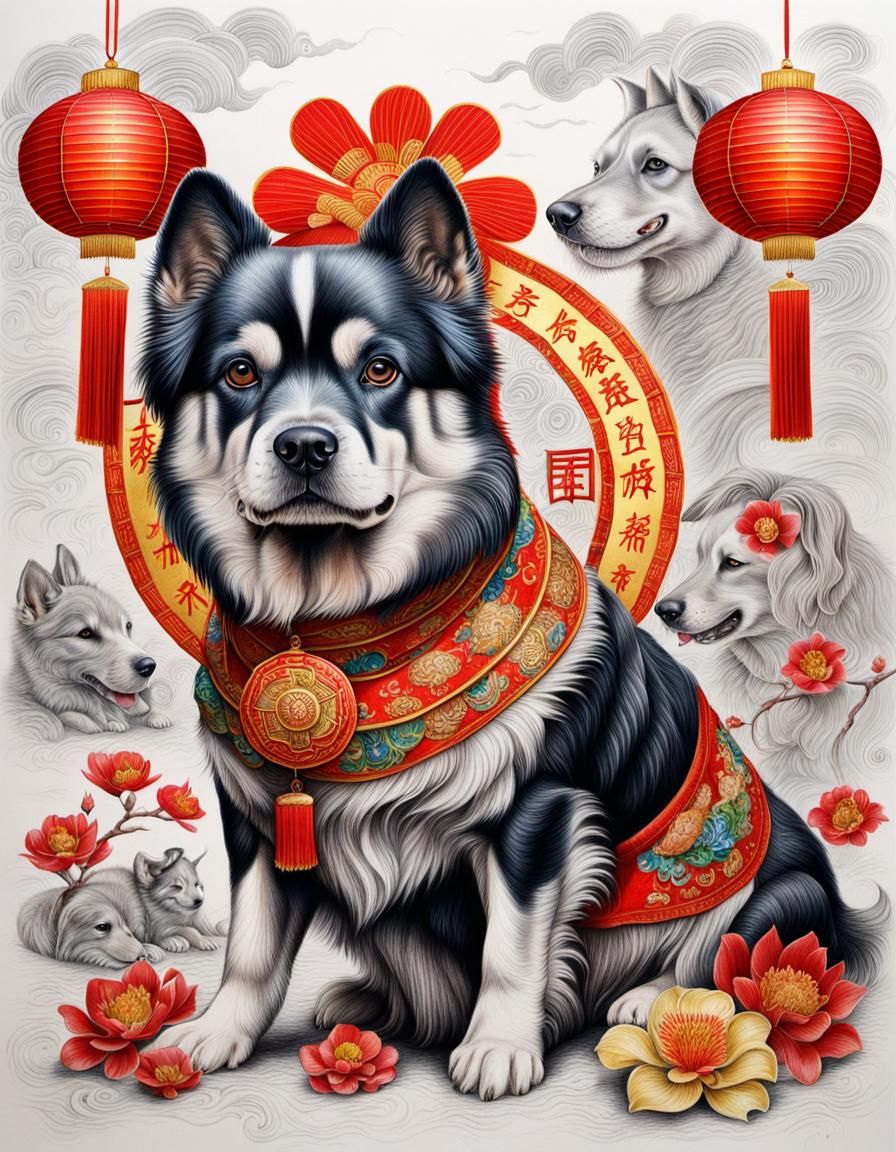 Colorful Chinese Zodiac Dog Drawing