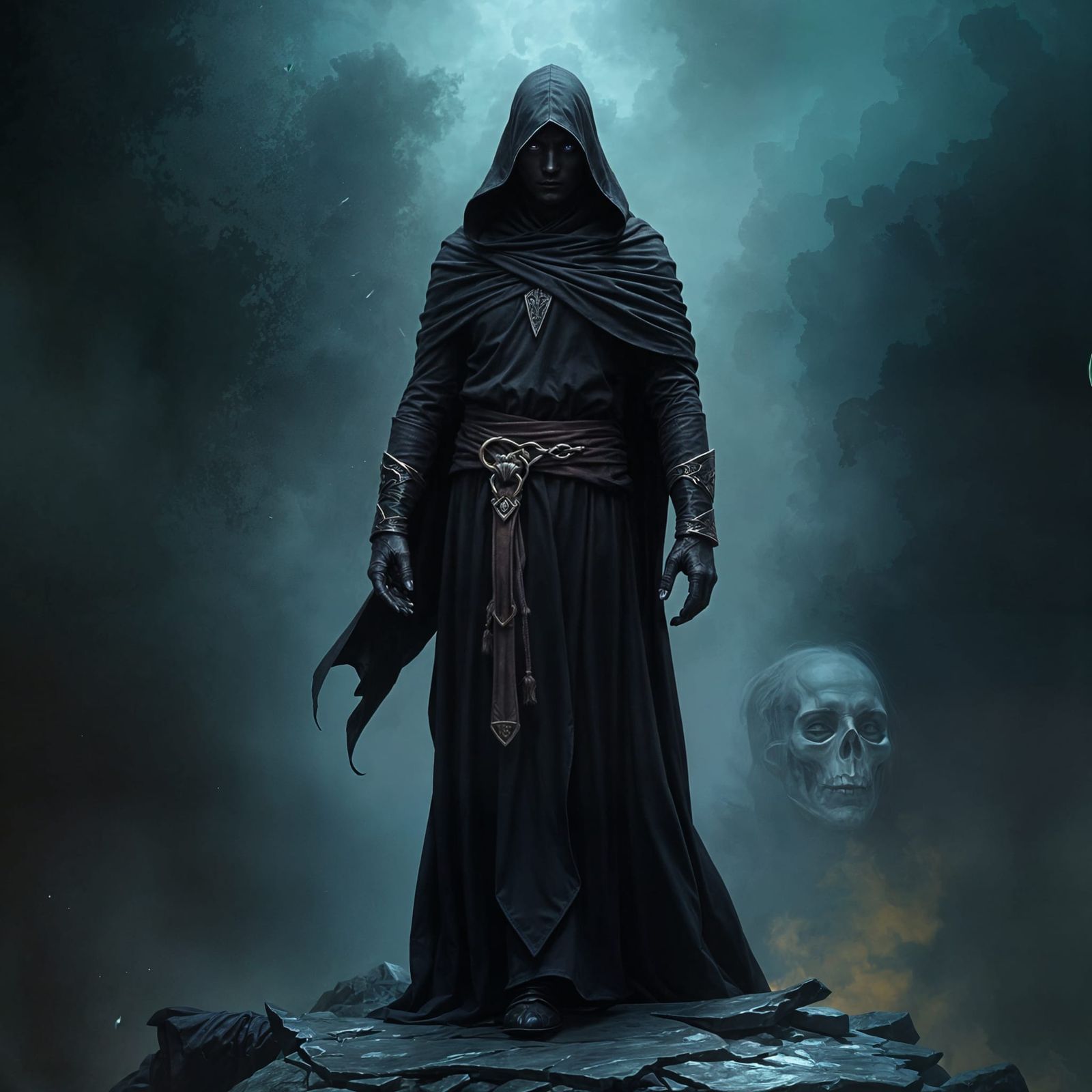 Dark Mage Conjuring Shadows in Fantasy Style