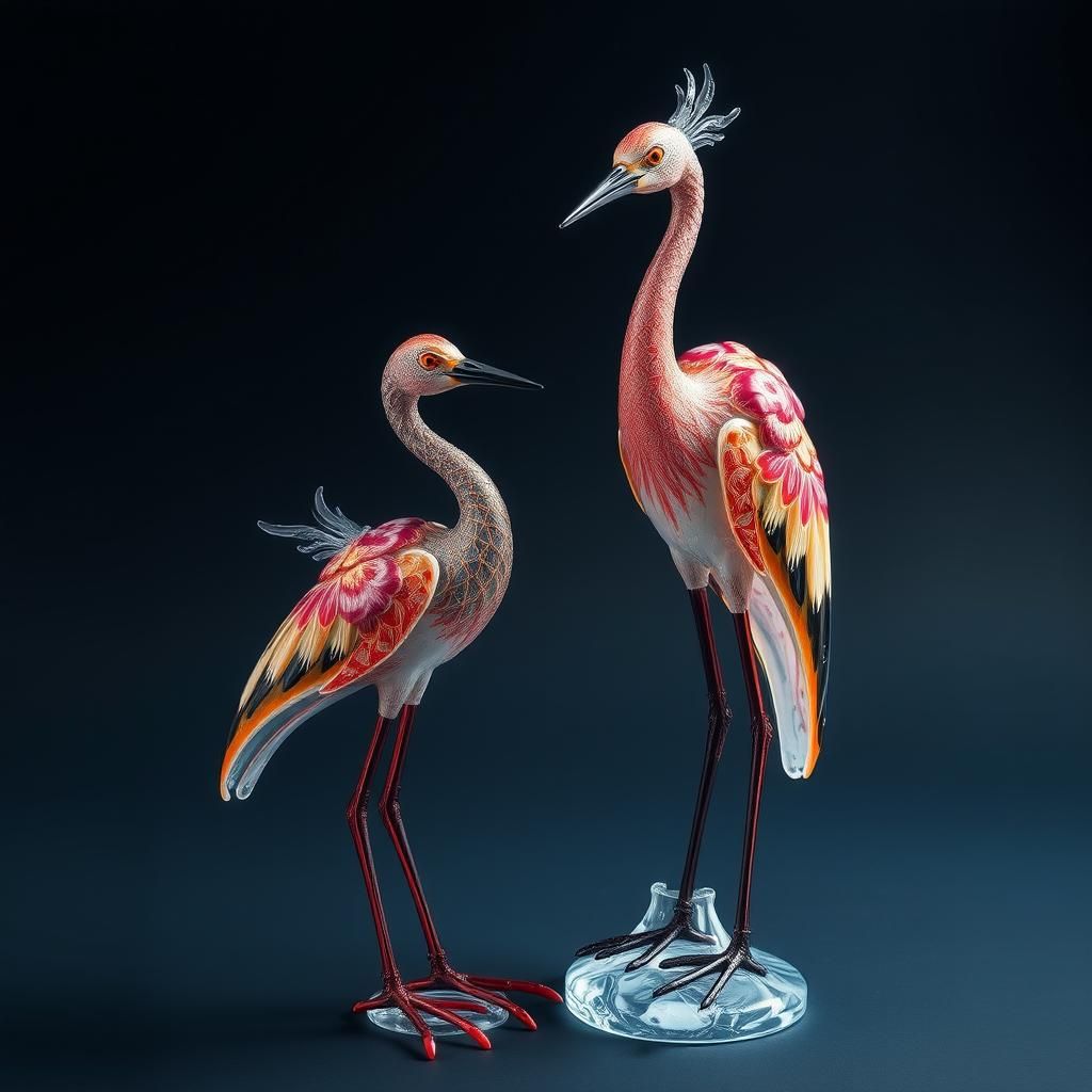 Enameled Glass Heron: Fractal Fashion Art