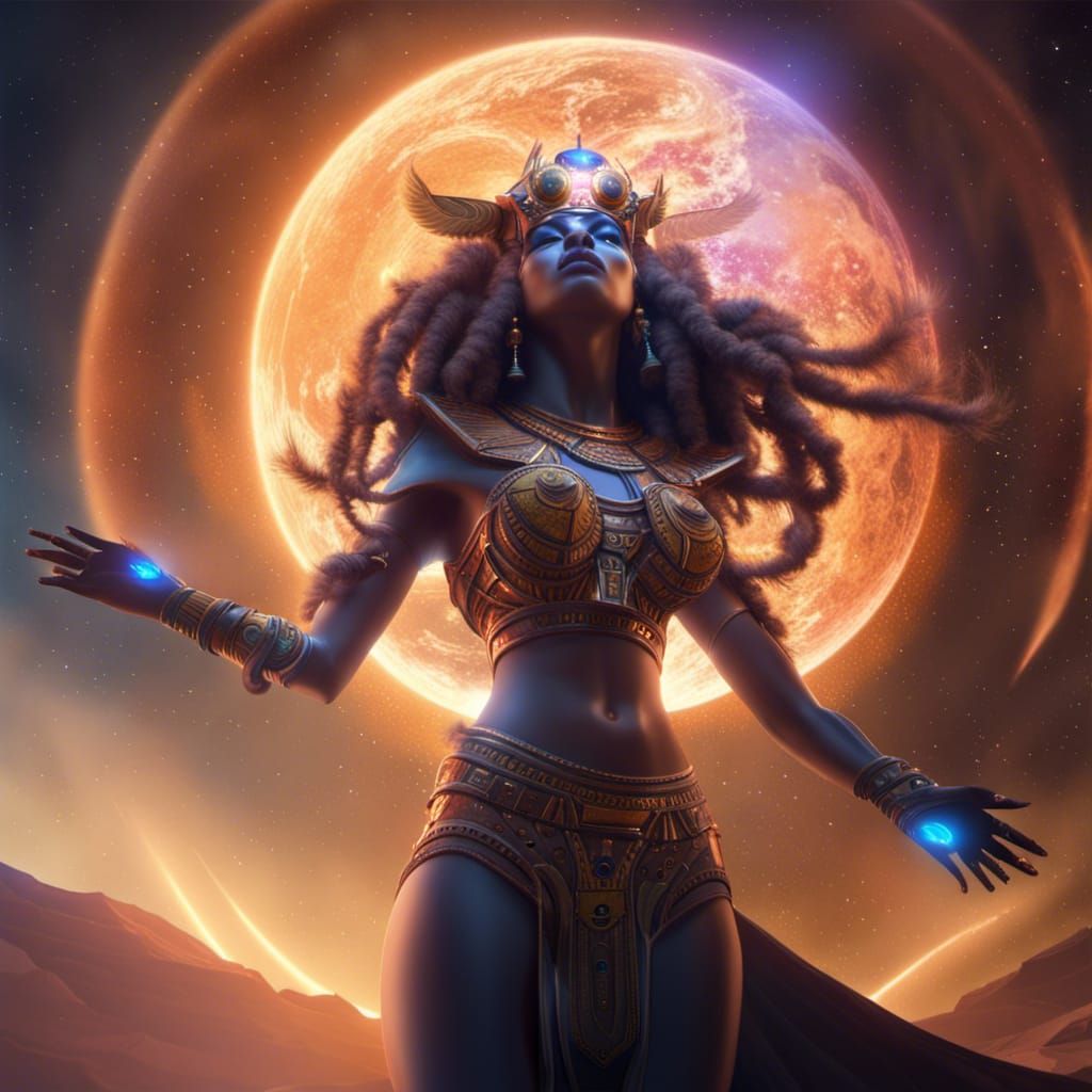 Egyptian Goddess Nuit in Space Art Nouveau Style