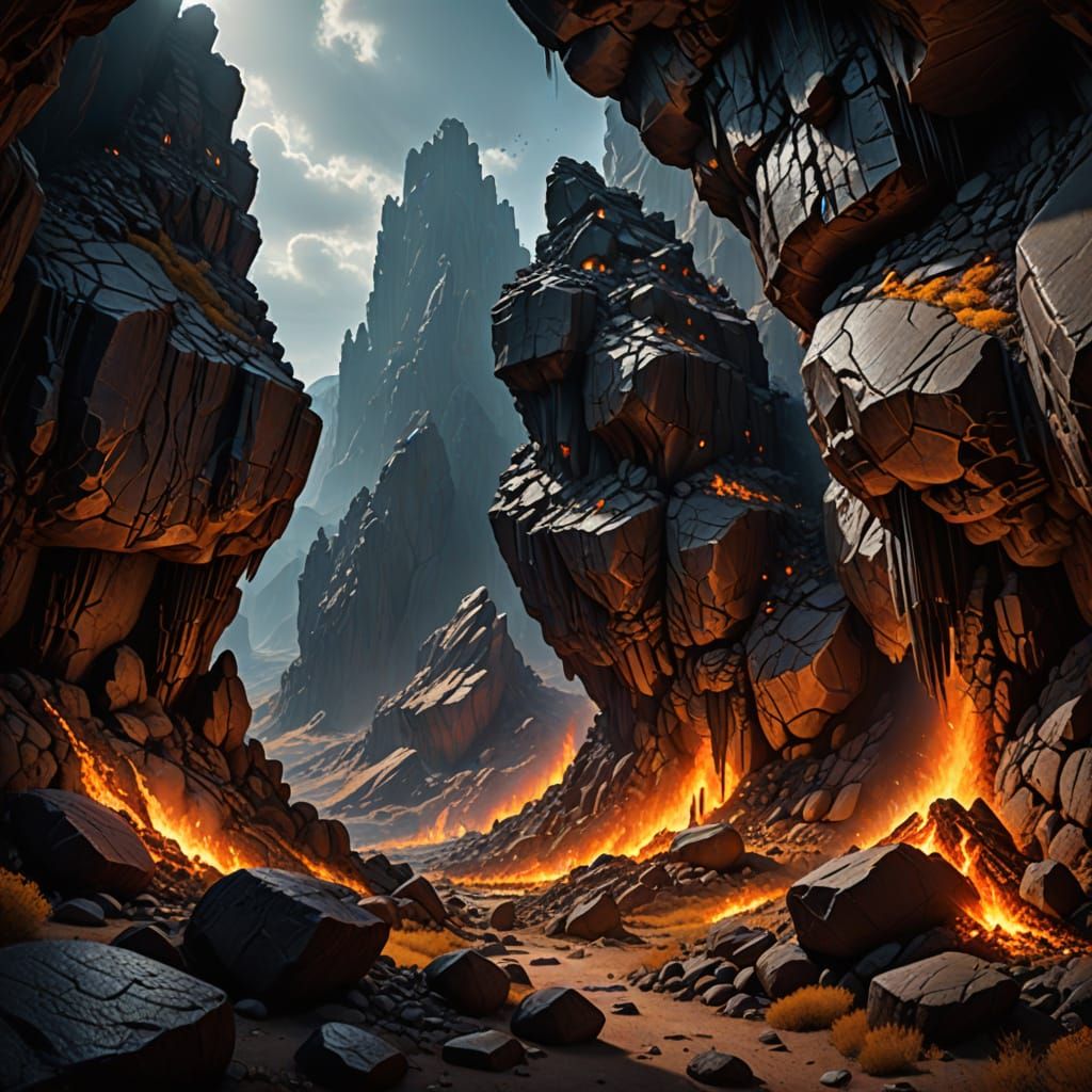 Dark Fantasy Landscape Illuminated by Fiery Inferno