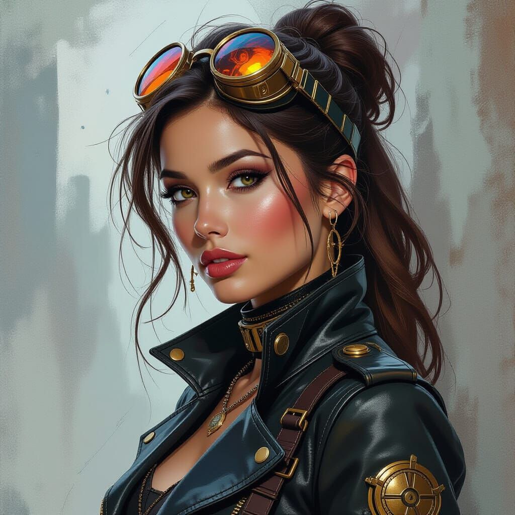 Steampunk Woman Portrait in Cyberpunk Style
