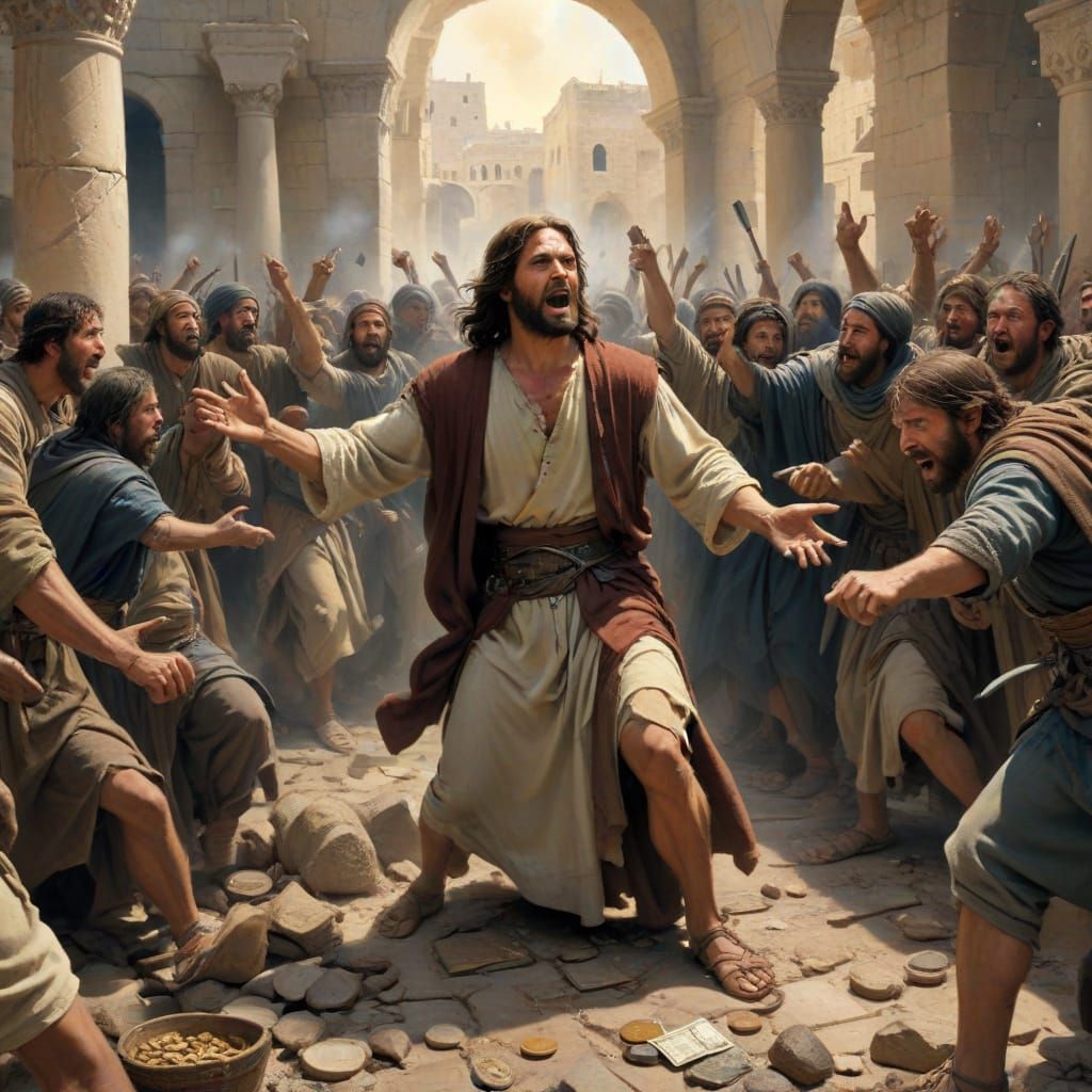 Jesus Drives Merchants from the Temple in a Fiery Outburst