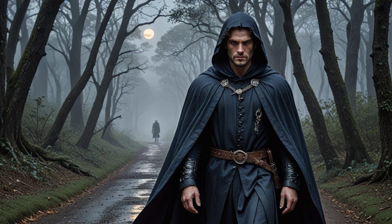 Mysterious Warrior in Dark Forest Glade