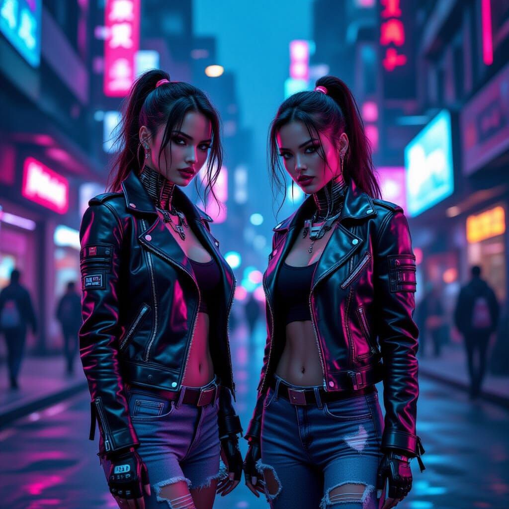 Cyberpunk Cyborgs in a Neon Cityscape