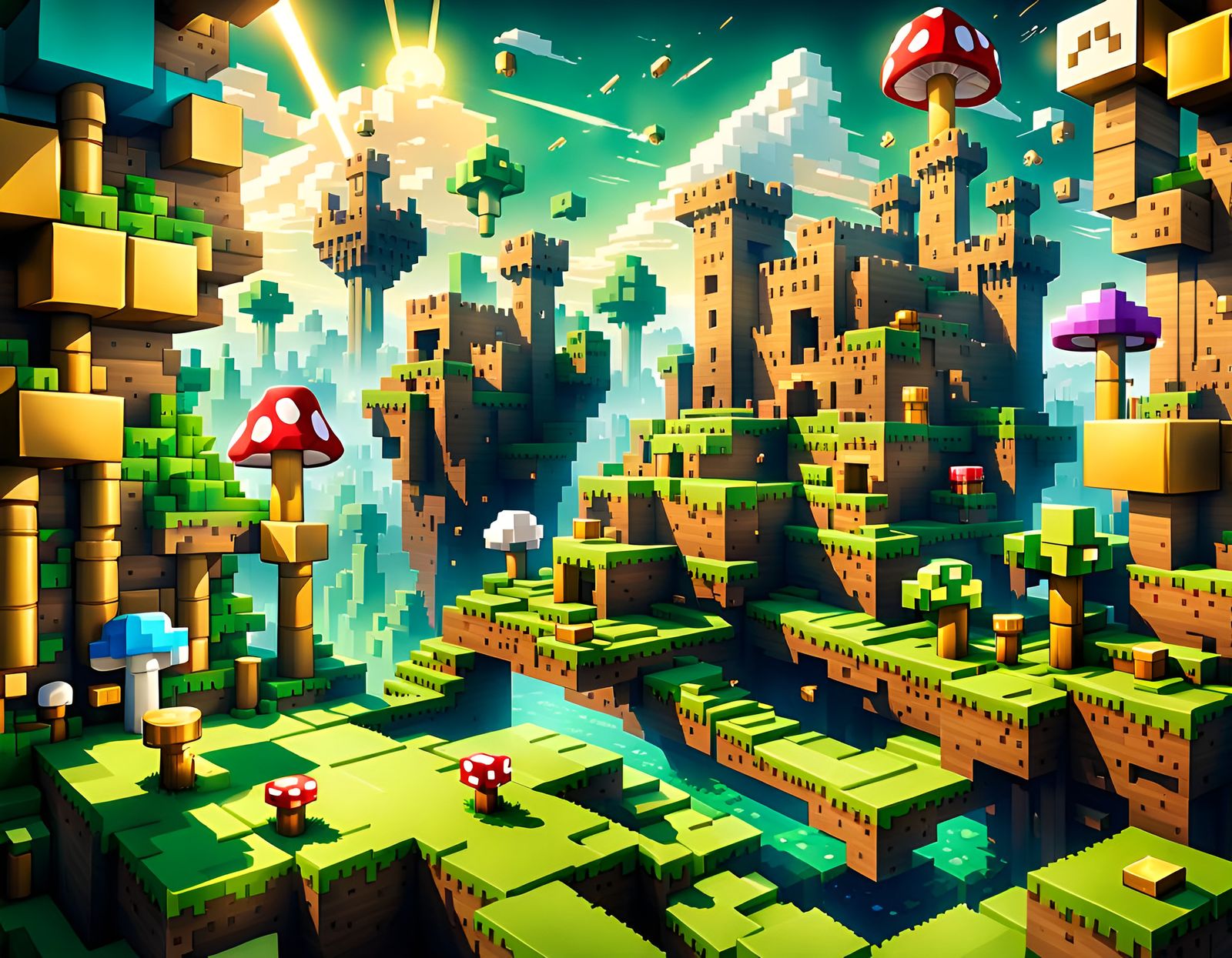 Minecraft, Tetris, and Super Mario Video Game Fusion