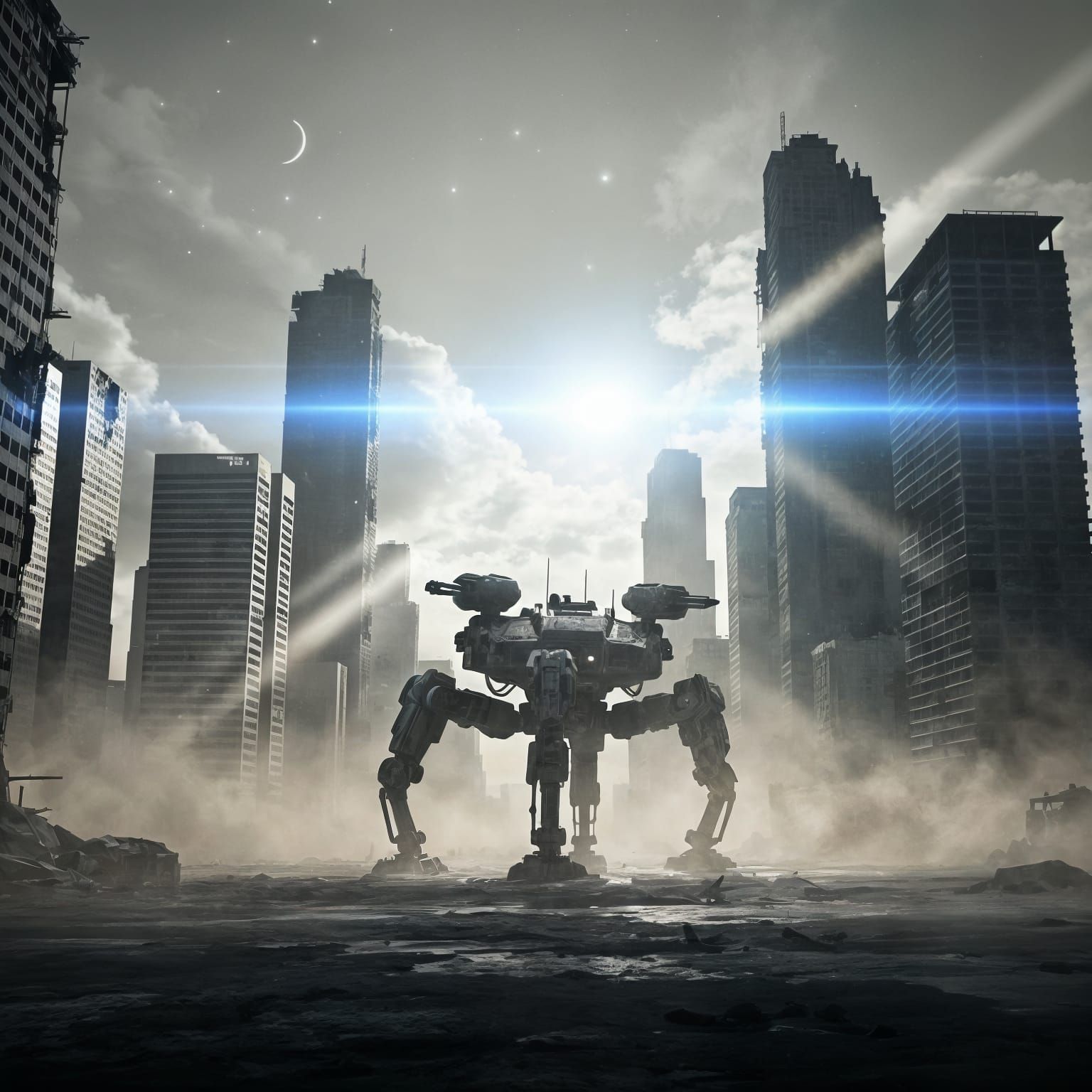 Colossal Mech Walks Post-Apocalyptic Cityscape