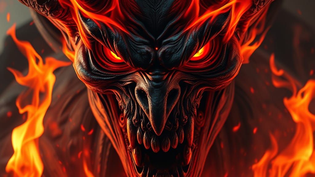 Surreal Demon Face in Fiery Torment
