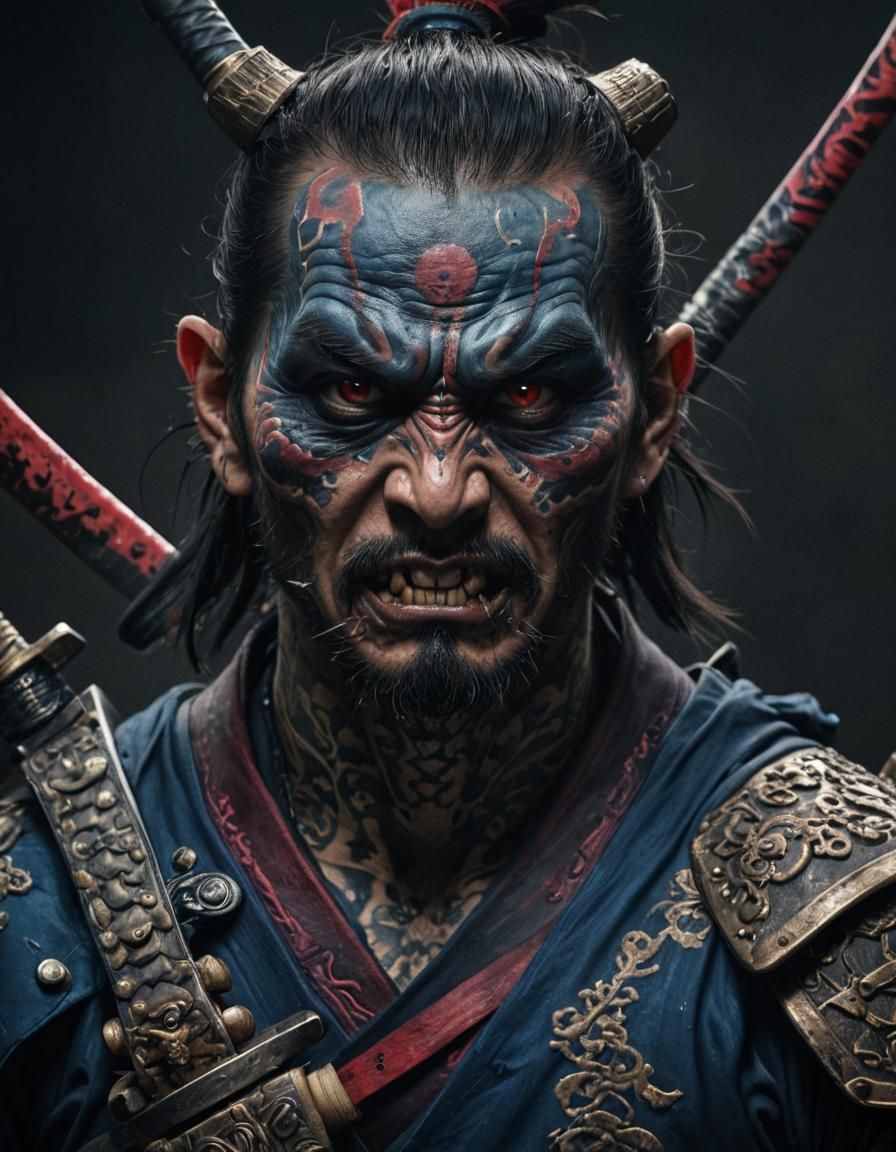 Terrifying Ink Punk Samurai Warrior Portrait