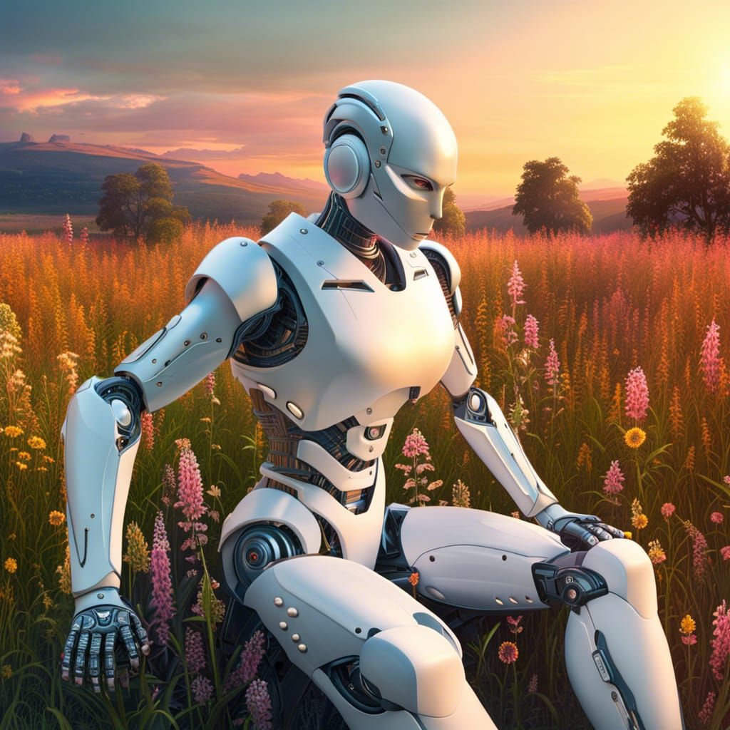 Android Watches Sunset in Hyperrealistic Detail