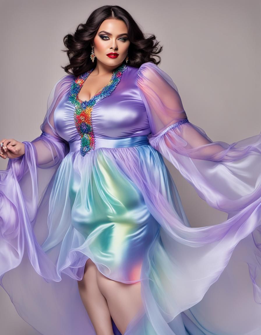 Rainbow Satin Gown: A Glamorous Digital Portrait