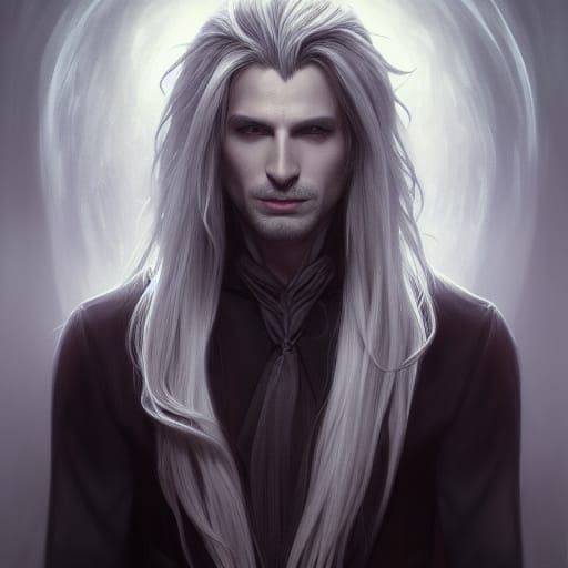 Silver-Haired Vampire Portrait in Detailed Art Style