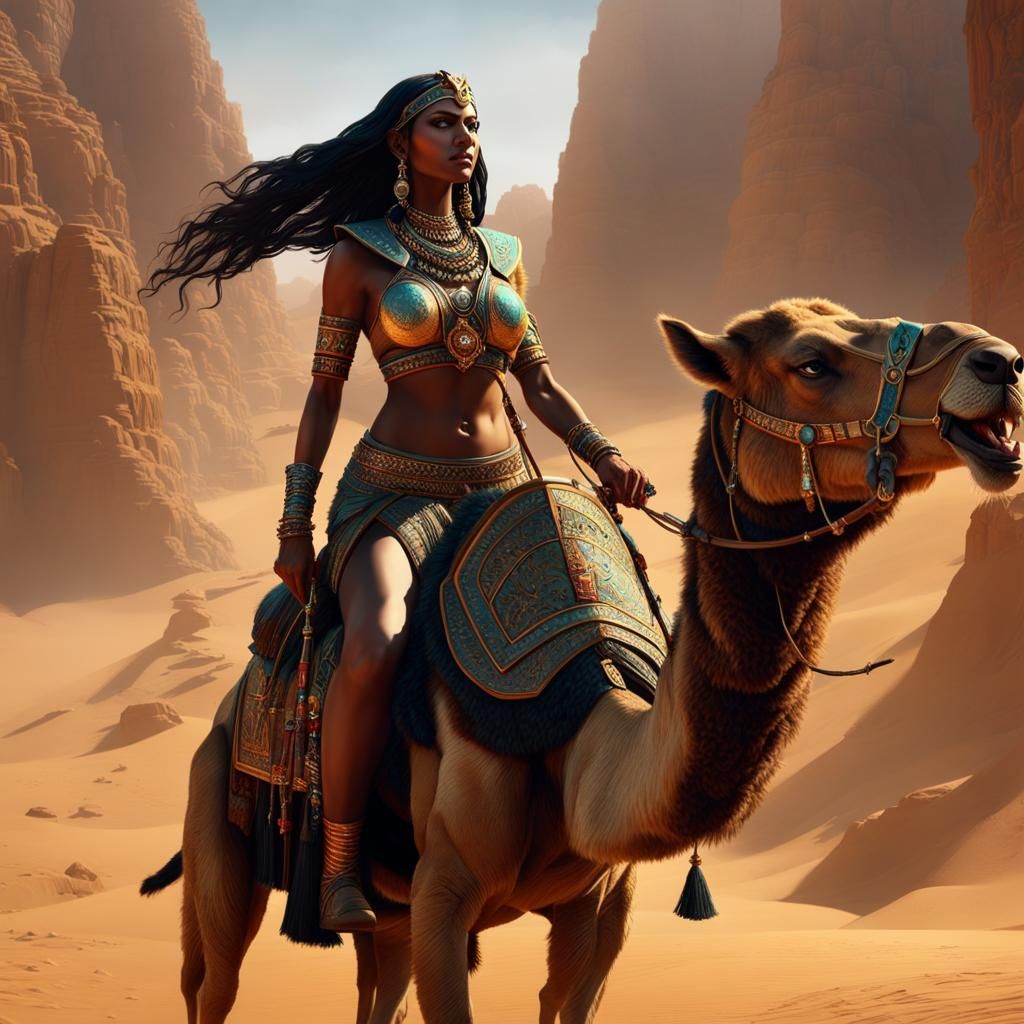 Demonic Egyptian Duchess Astride Camel in Hellscape