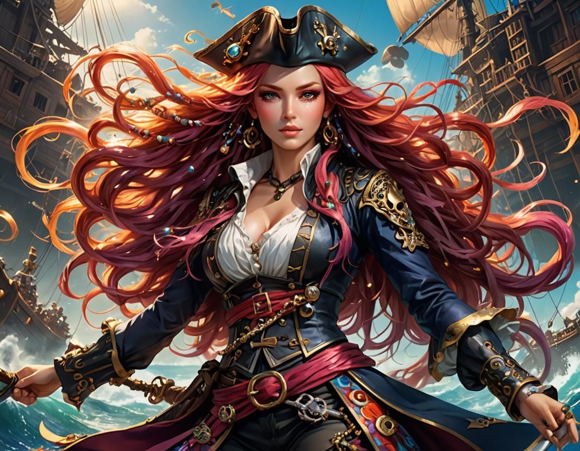 Gorgeous Pirate Woman in Fantasy Illustration Style