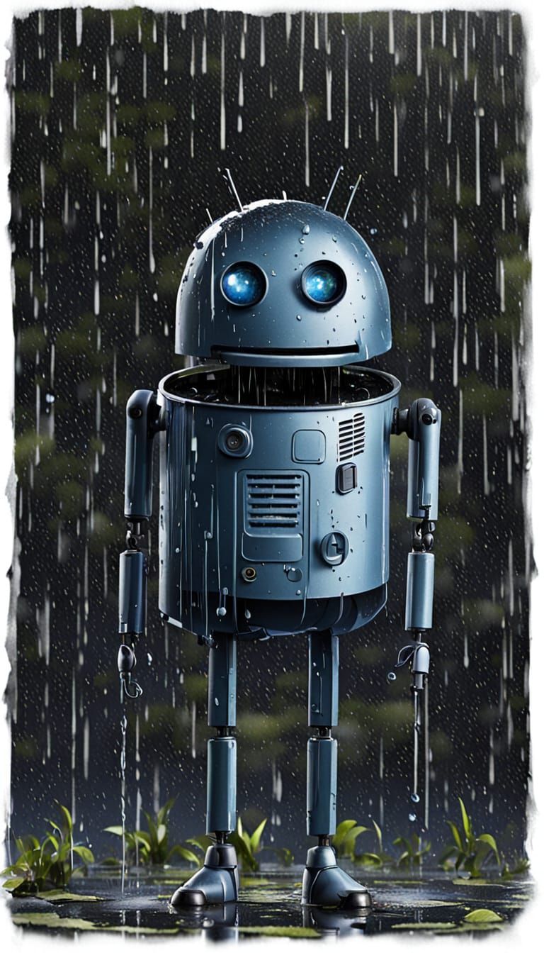 Weeping Android in Futuristic Rain