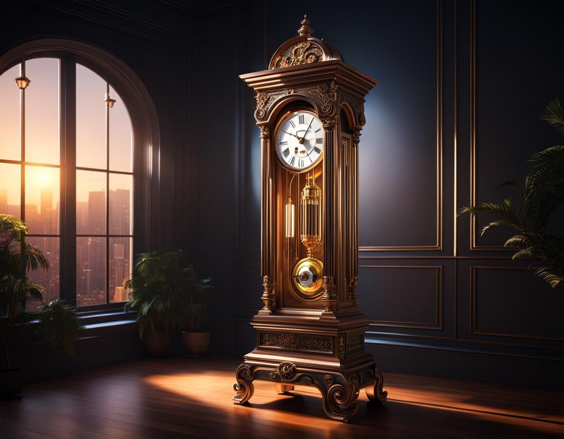 Futuristic Grandfather Clock at Magic Hour