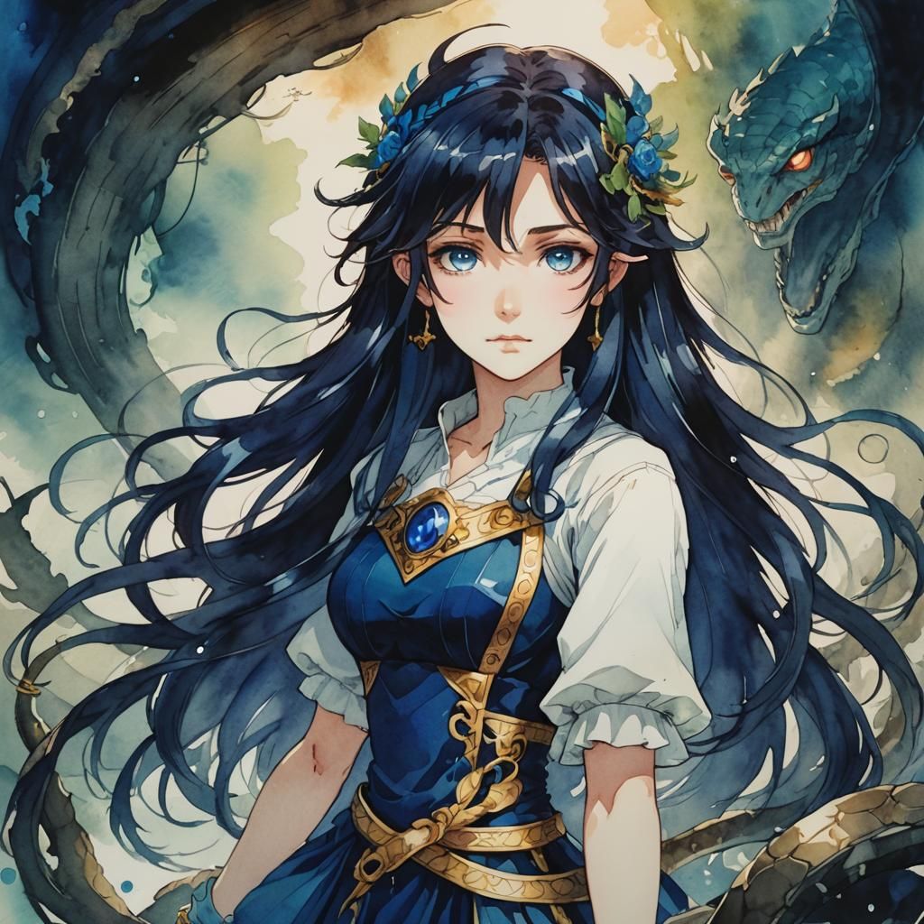 Watercolor Lamia with Sapphire Eyes