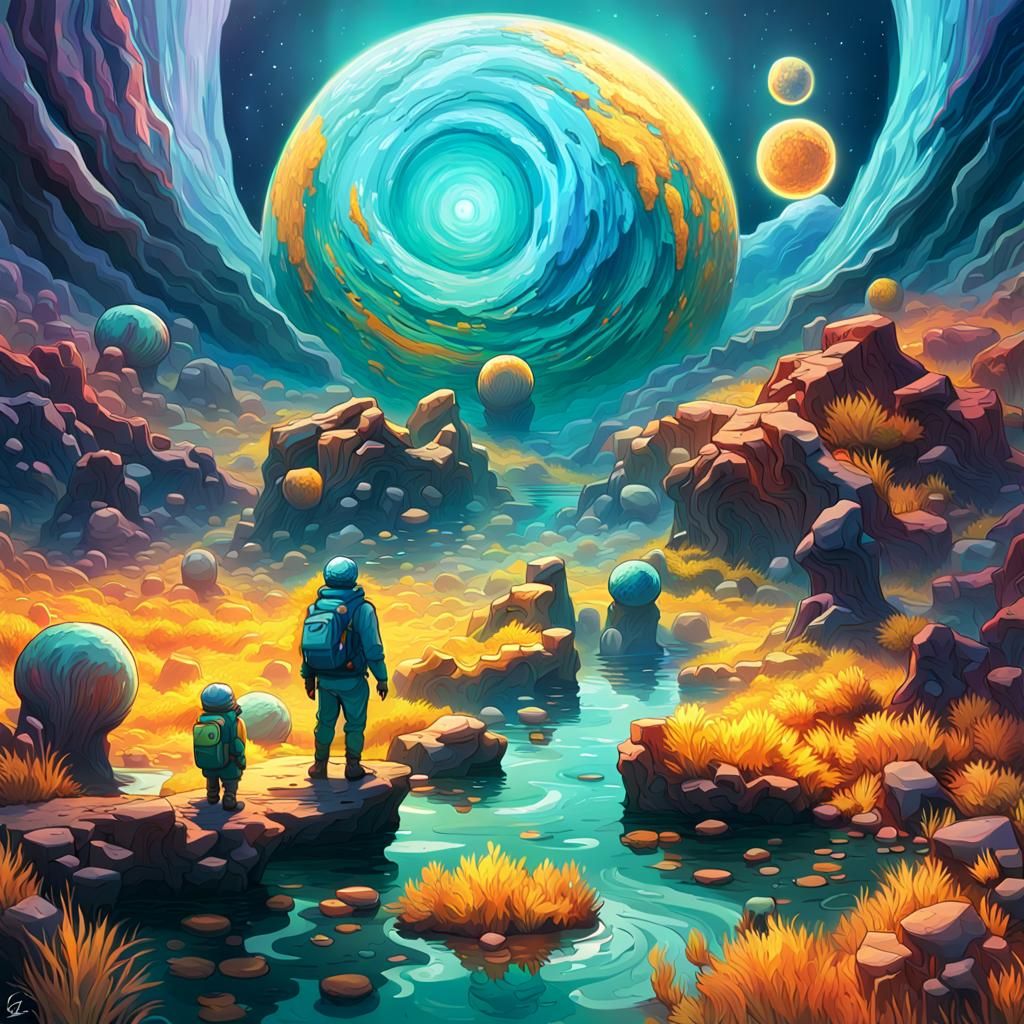 Planet Borb: A Retrofuturistic Digital Illustration