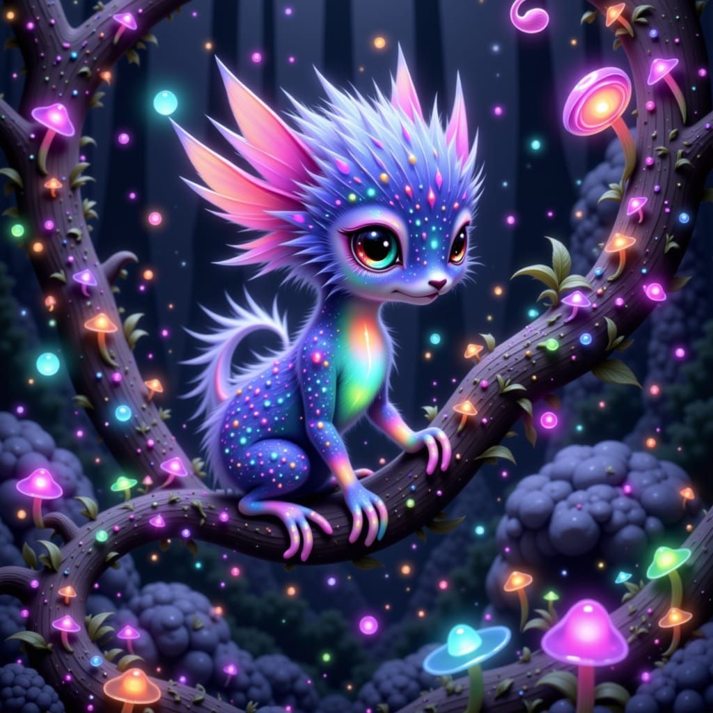 Bioluminescent Creature in Alien Forest, Manga Art Style