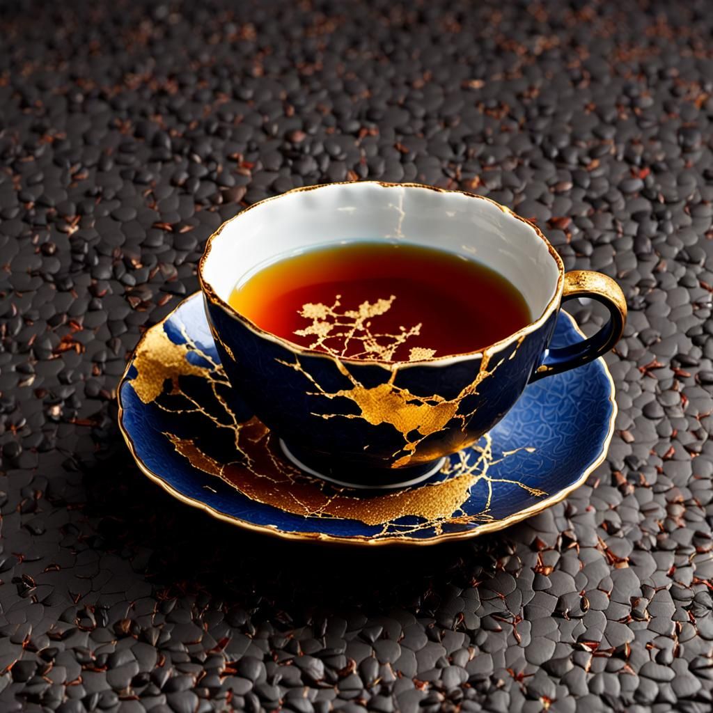 Japanese Teacup Repaired with Gold Kintsugi