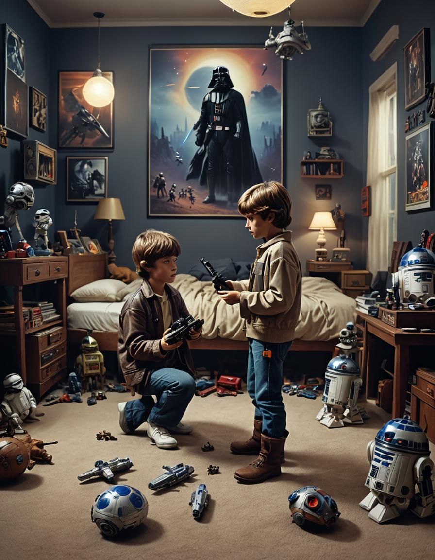 Boys Playing Star Wars Figurines, 1980s Style