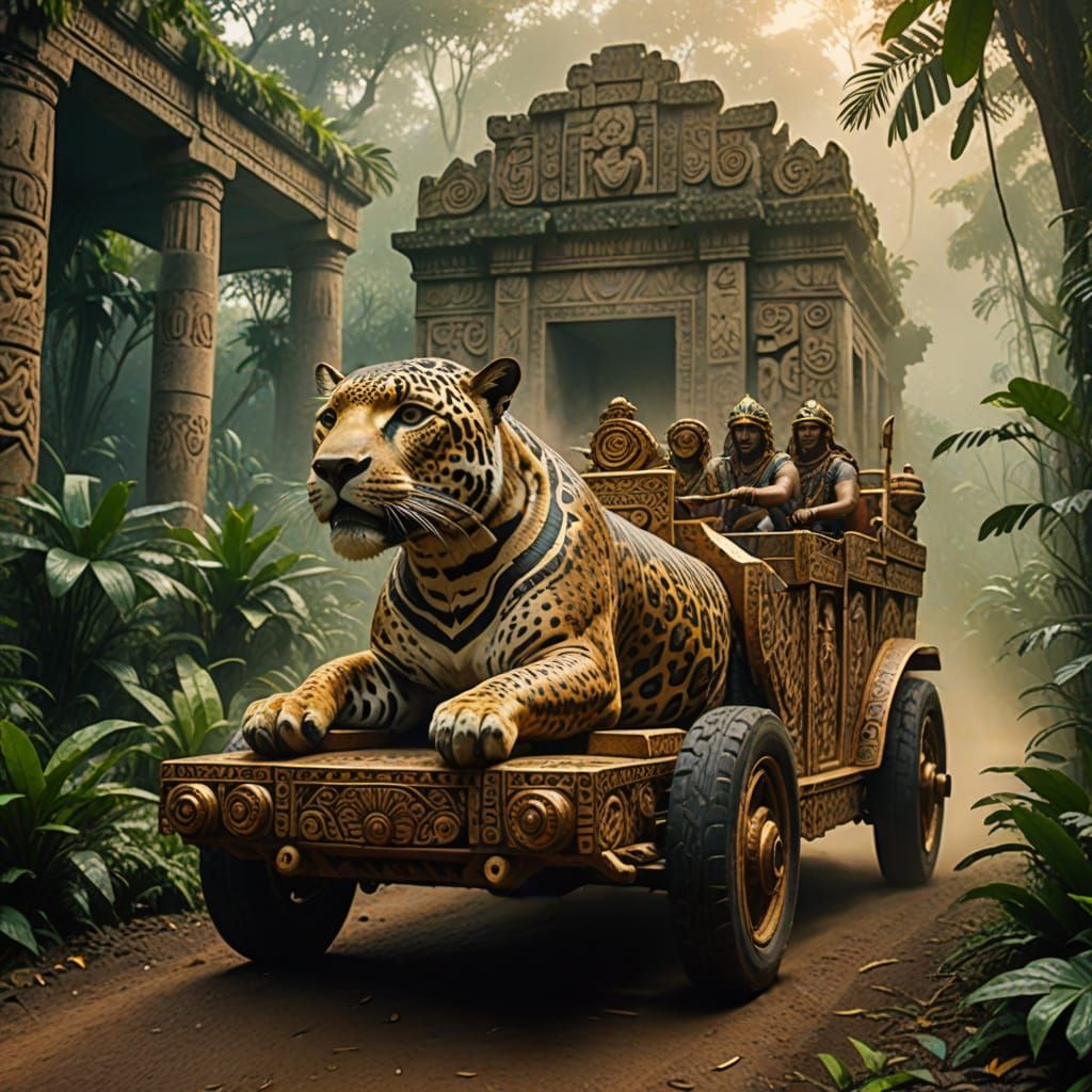 Jaguar Chariot Races Through Ancient Jungle