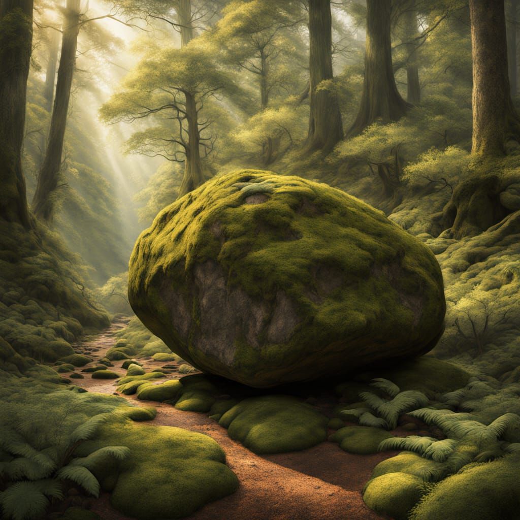 Boulder Portrait in Lush Forest Landscape