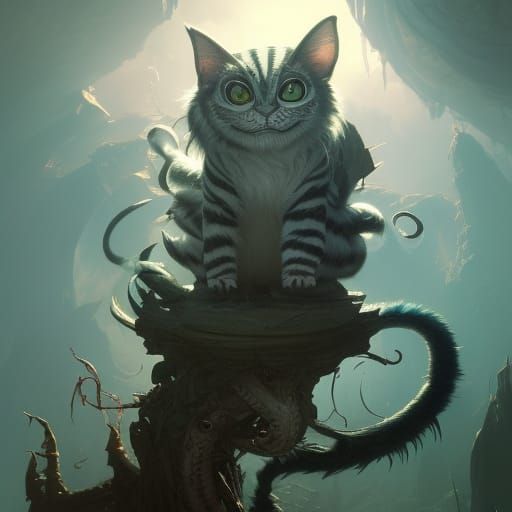 Detailed Cheshire Cat in Dark Fantasy Style