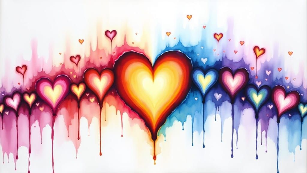 Fractal Heart Rainbow Painting in Watercolor