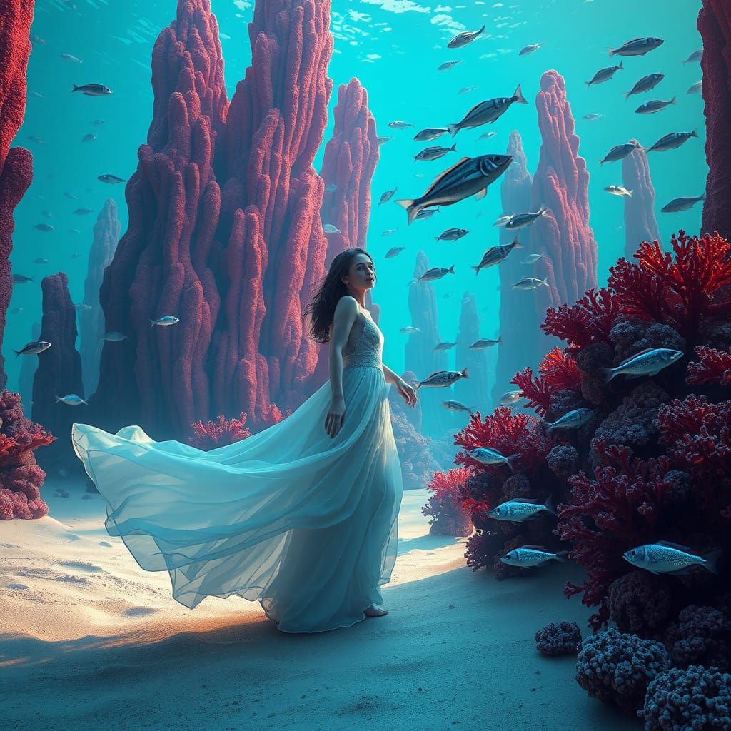 Woman in Coral Reef: A Digital Art Masterpiece