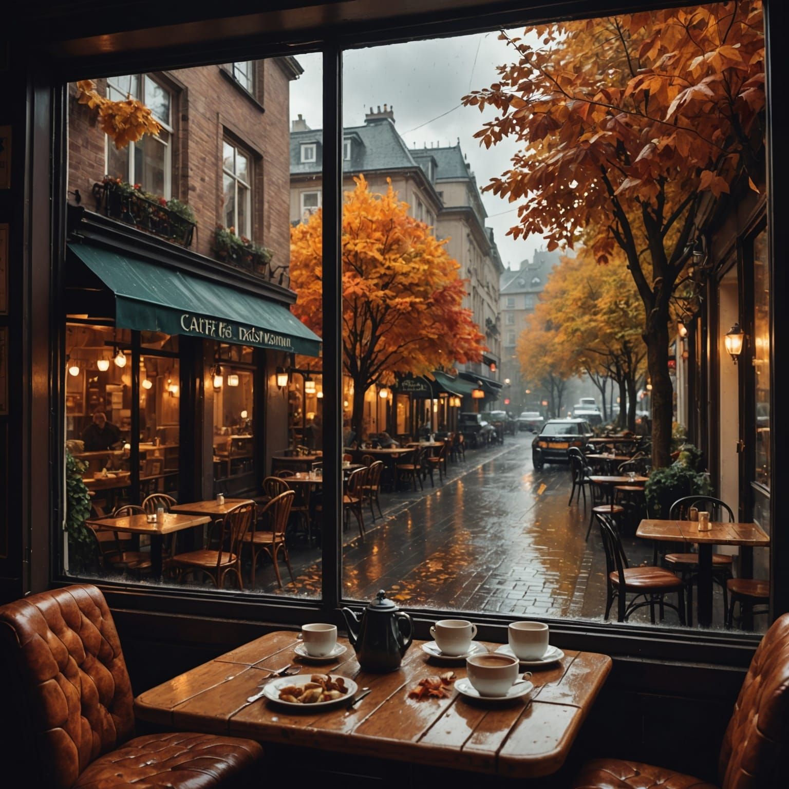 Cozy Autumn Rainy Day Cafe Scene
