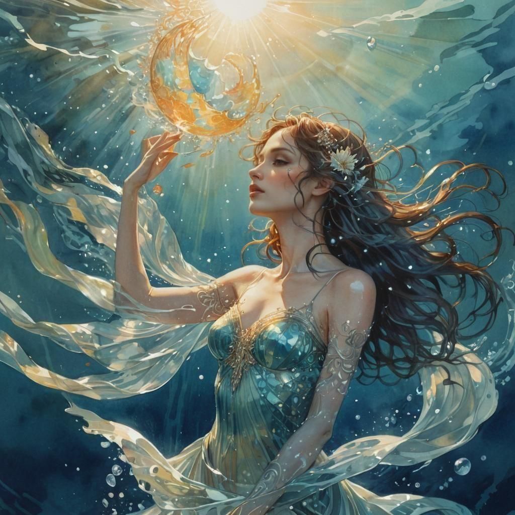 Iridescent Underwater Shimmer in Watercolor Style