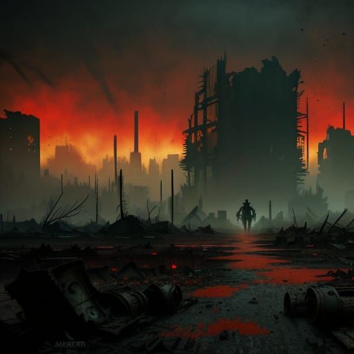 Cyberpunk Wasteland in Ruby Red Hues